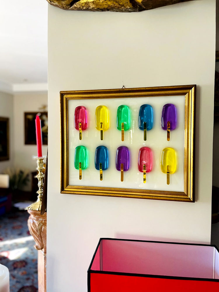quadro 10 gelati colorati cornice oro legno 3