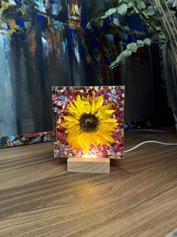 Lampada media girasole e fiori fucsia 7