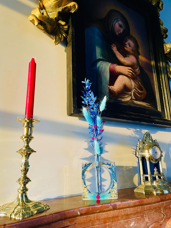 vaso resina fiori celesti