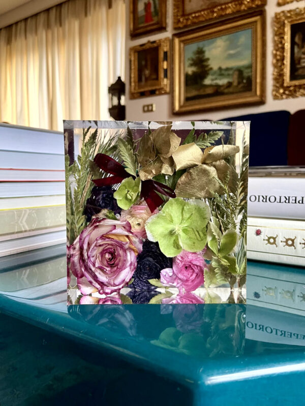 Blocco 13 x 13 fiori viola rosa e oro 1