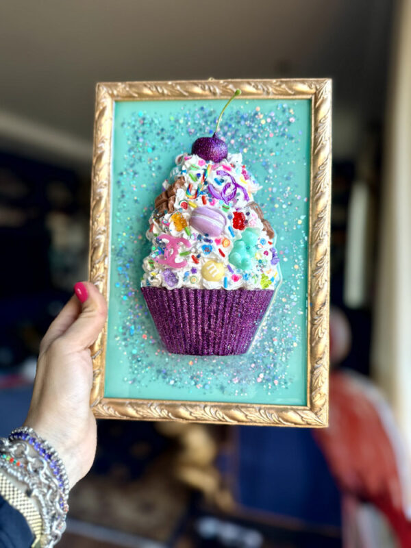 Quadro cupcake brillantini viola sfondo tiffany 4