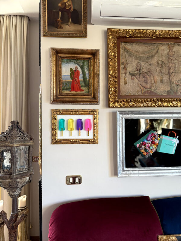 Quadro 4 gelati colorati cornice d'epoca oro 6