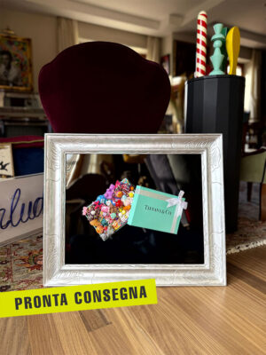 Quadro scatola tiffany media riempita caramelle cornice argento 1 pronta consegna