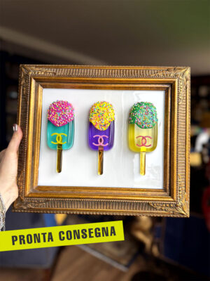 Quadro 3 gelati colorati Chanel cornice oro 1 pronta consegna