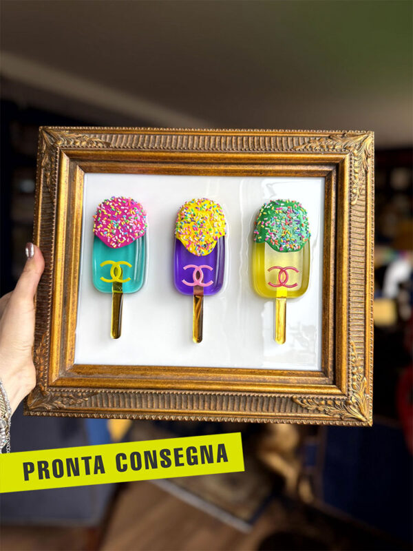Quadro 3 gelati colorati Chanel cornice oro 1 pronta consegna