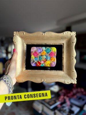 Quadro borsa Chanel palle colorate e glitter oro cornice oro 1 pronta consegna