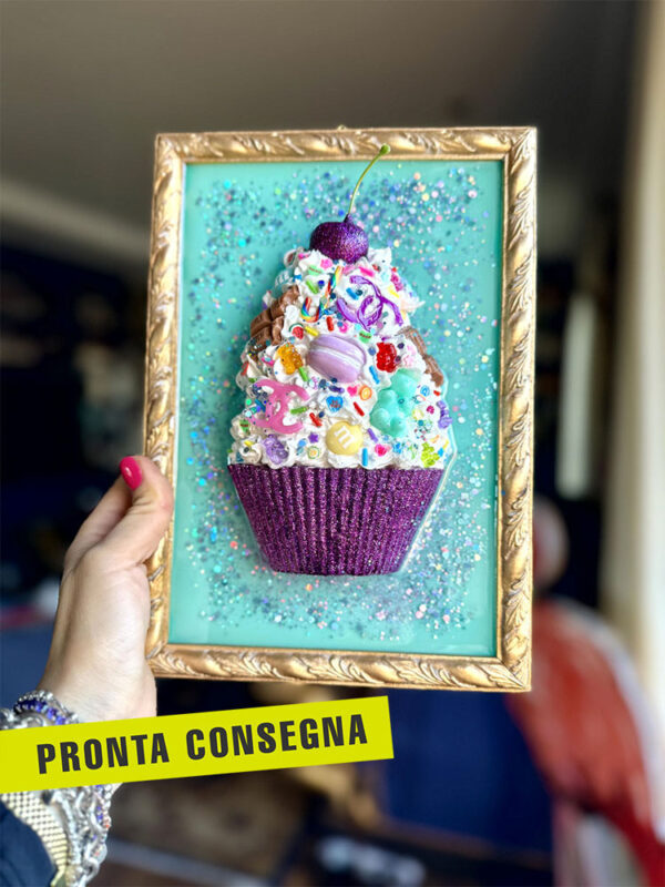 Quadro cupcake brillantini viola sfondo tiffany 1 pronta consegna