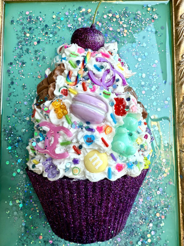 Quadro cupcake brillantini viola sfondo tiffany 2