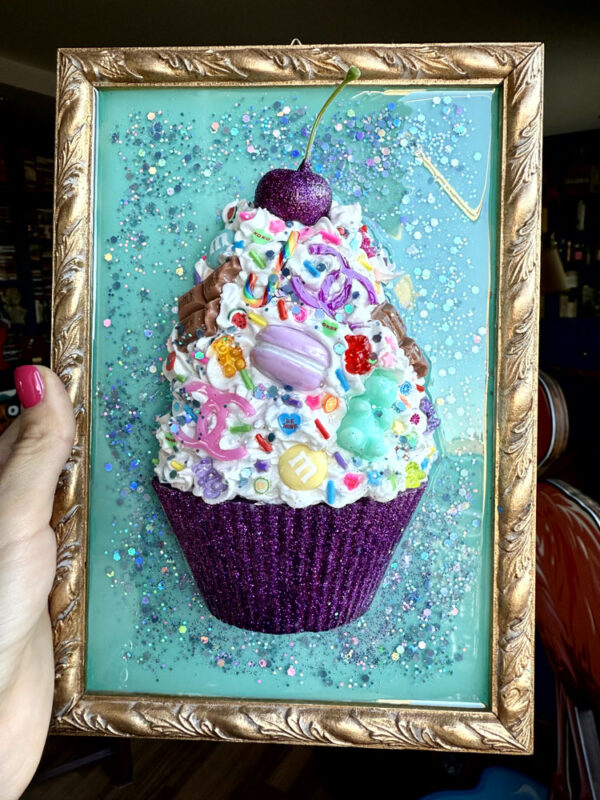 Quadro cupcake brillantini viola sfondo tiffany 3