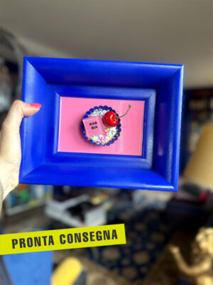 Quadro pasticcino emozionale rabbia cornice blu sfondo rosa 1 pronta consegna
