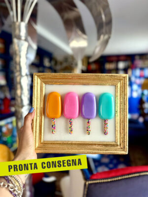 Quadro 4 mini gelati colorati cornice oro 1 pronta consegna