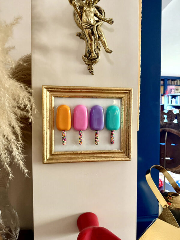 Quadro 4 mini gelati colorati cornice oro 8