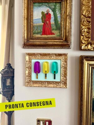 Quadro 3 gelati colorati cornice in stile oro sfondo bianco 1 pronta consegna