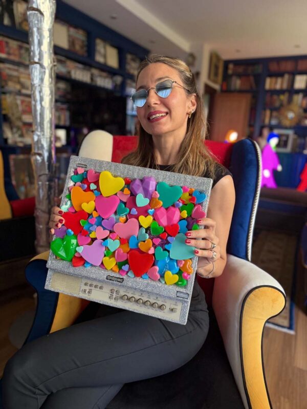 Quadro Like machine opera schermo computer glitter e cuori 1