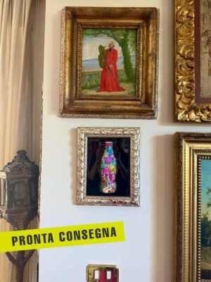 Quadro bottiglia coca cola piccola cornice e scritta argento 1 pronta consegna