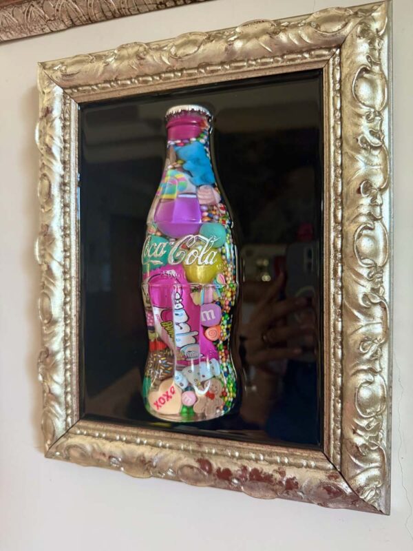 Quadro bottiglia coca cola piccola cornice e scritta argento 4