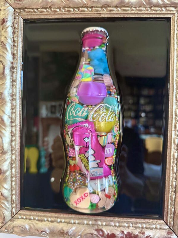 Quadro bottiglia coca cola piccola cornice e scritta argento 5