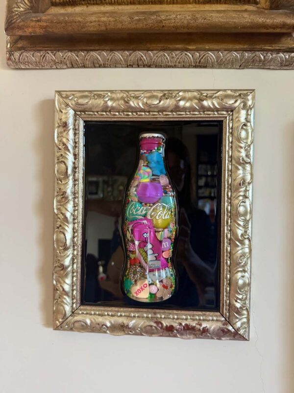 Quadro bottiglia coca cola piccola cornice e scritta argento 6