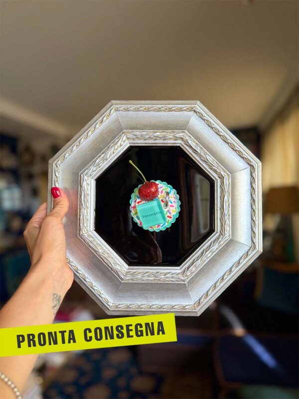 Quadro pasticcino Tiffany anello cornice esagonale argento 1 pronta consegna