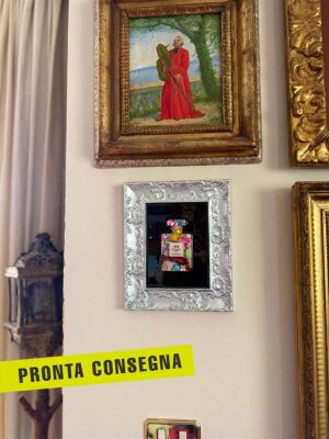 Quadro profumo chanel n5 caramelle cornice argento sfondo nero 1 pronta consegna